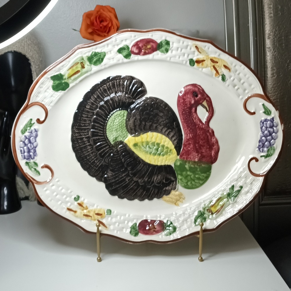 Vintage California Pottery Oval Turkey Platter -